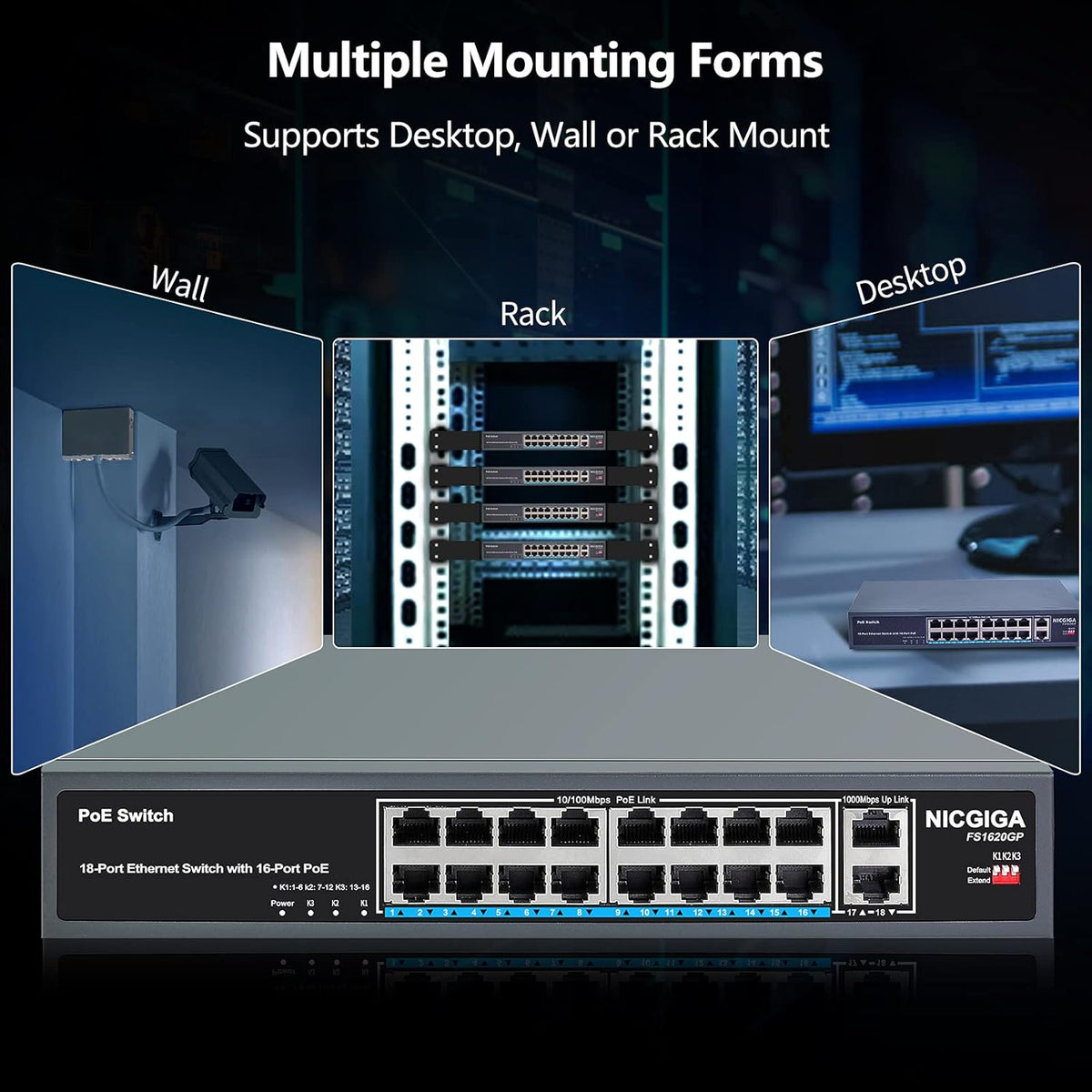 16 Port PoE Switch with 2 Gigabit Uplink I741725