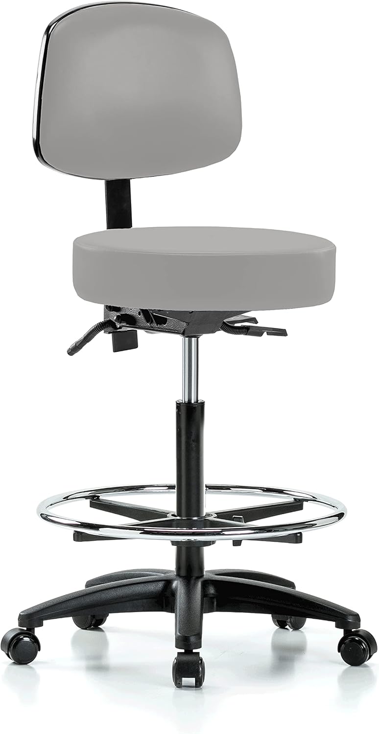 Black Vinyl Rolling Adjustable Doctor's Stool with Back C406384