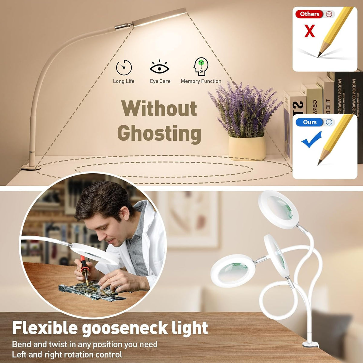 3 in1 Flexible Gooseneck Magnifying Floor Lamp with Light and Stand Q4206