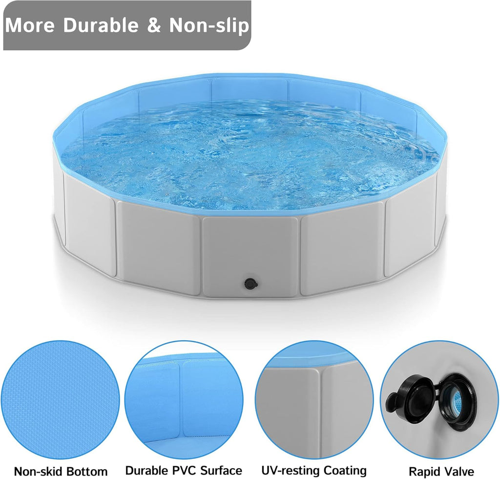 Foldable Collapsible Hard Plastic PVC Dog Pool 71 Inches U489936