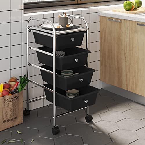 Black 4 Drawer Rolling Plastic Storage Cart U73405