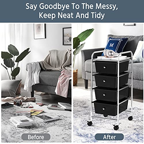 Black 4 Drawer Rolling Plastic Storage Cart U73405