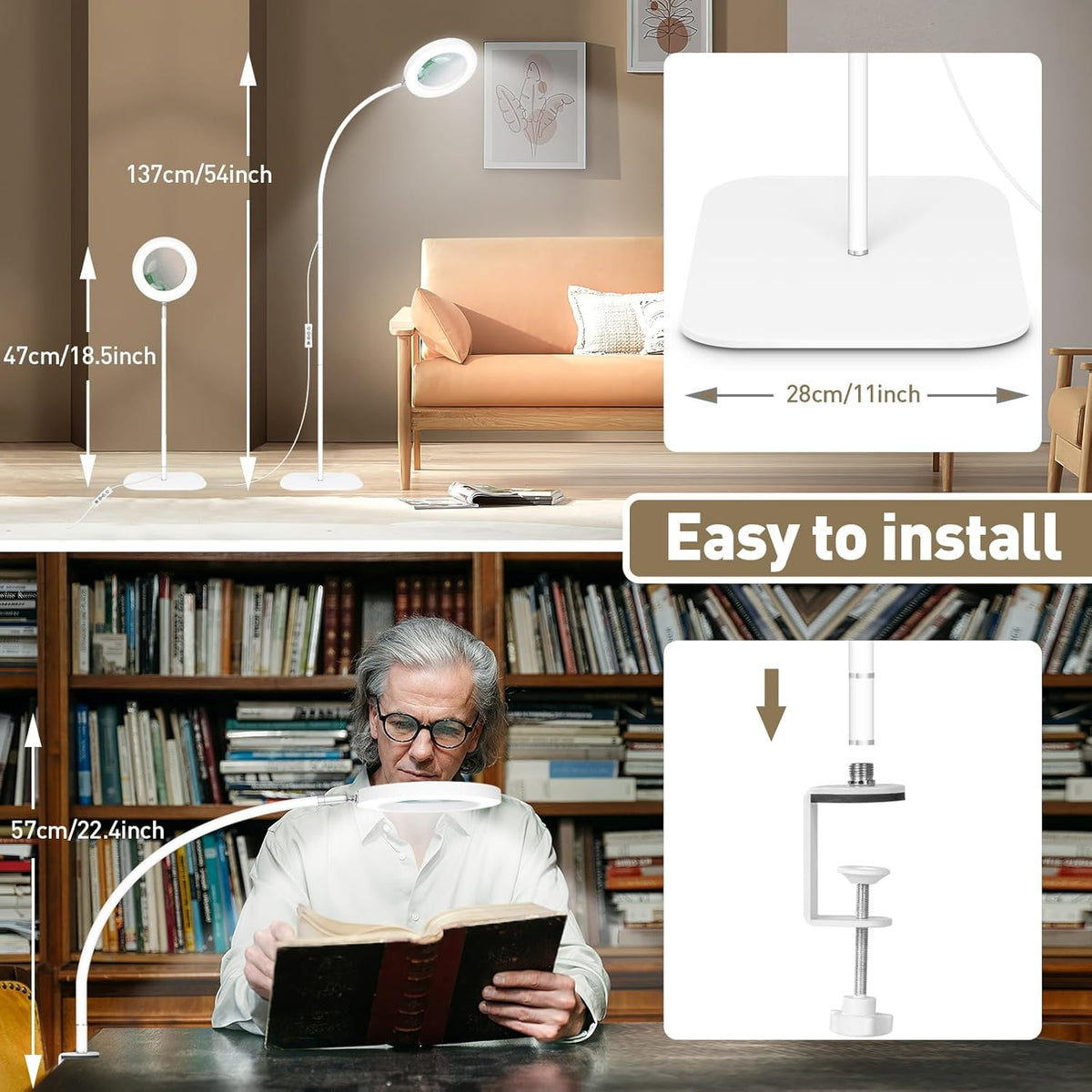 3 in1 Flexible Gooseneck Magnifying Floor Lamp with Light and Stand Q4206