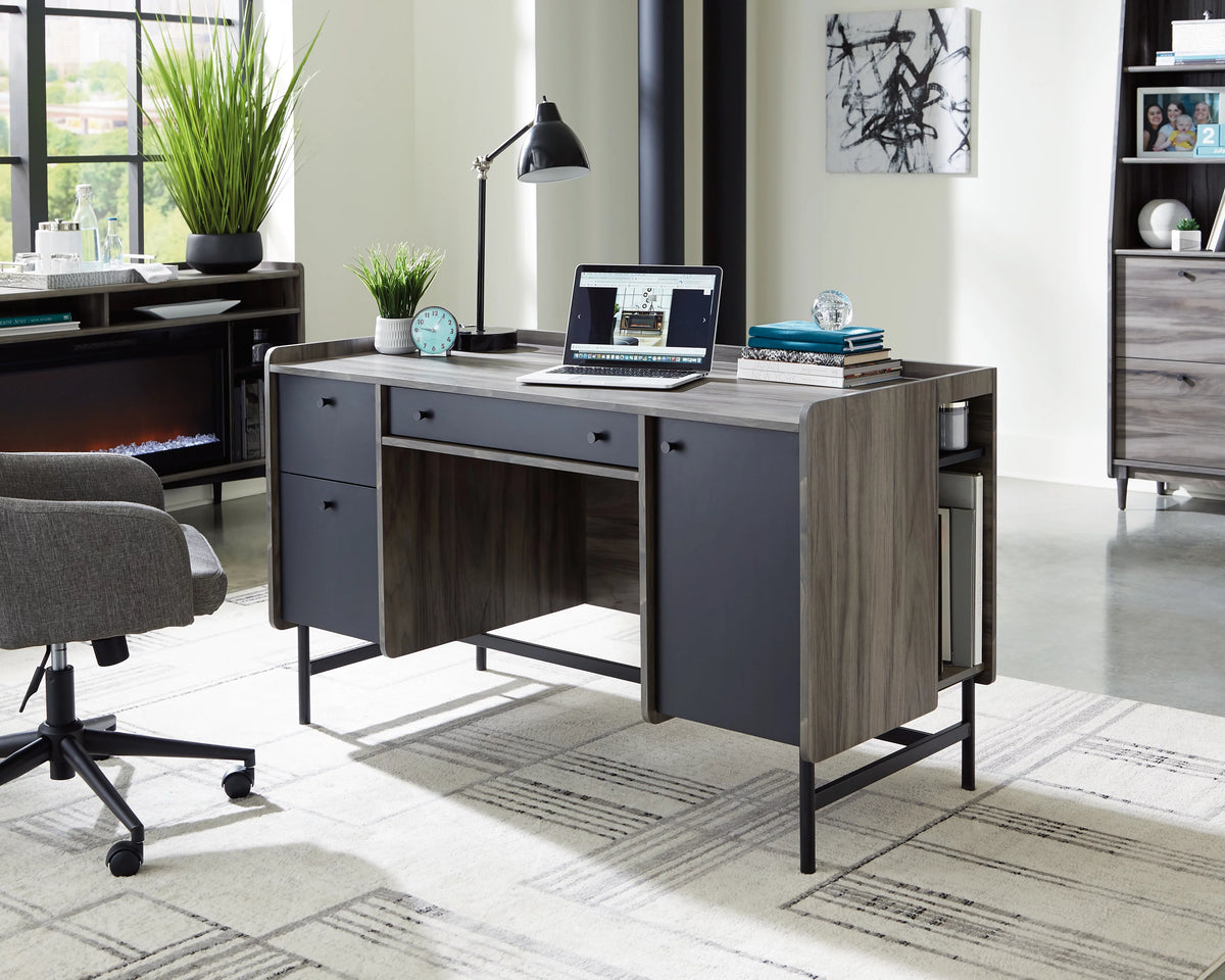 Jet Acacia Finish Double Pedestal Home Office Desk with Storage B957