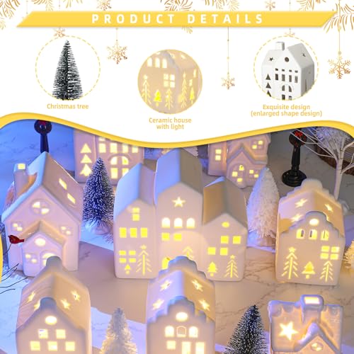 26 Pcs Ceramic Christmas Village Set with LED Houses Z48344