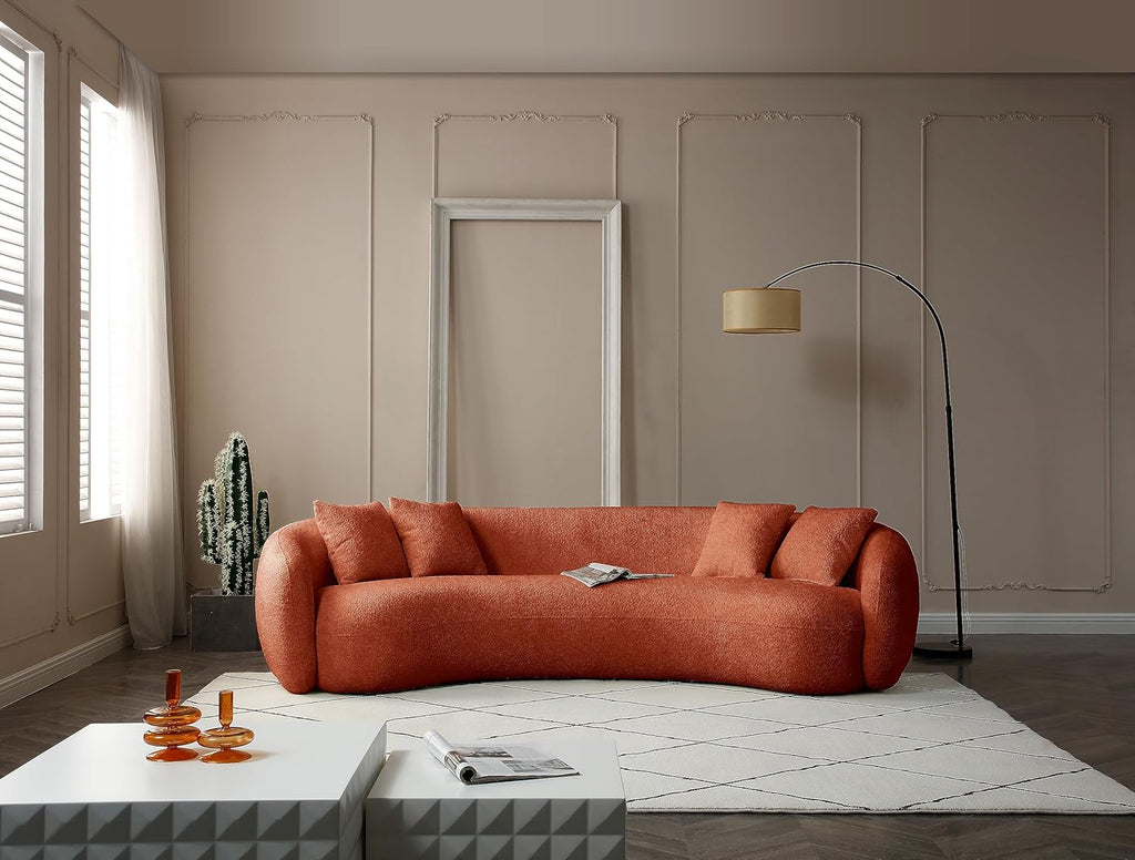 Orange Boucle 5 Seater Curved Sofa P5005