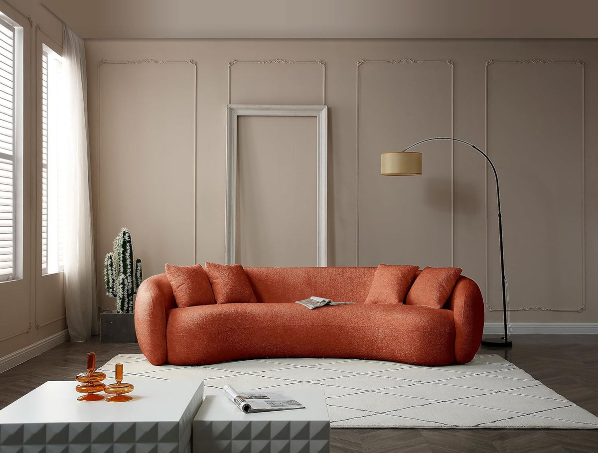Orange Boucle 5 Seater Curved Sofa P5005