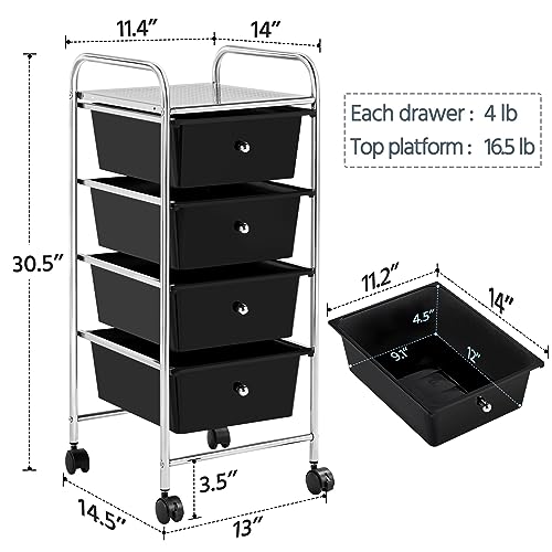 Black 4 Drawer Rolling Plastic Storage Cart U73405