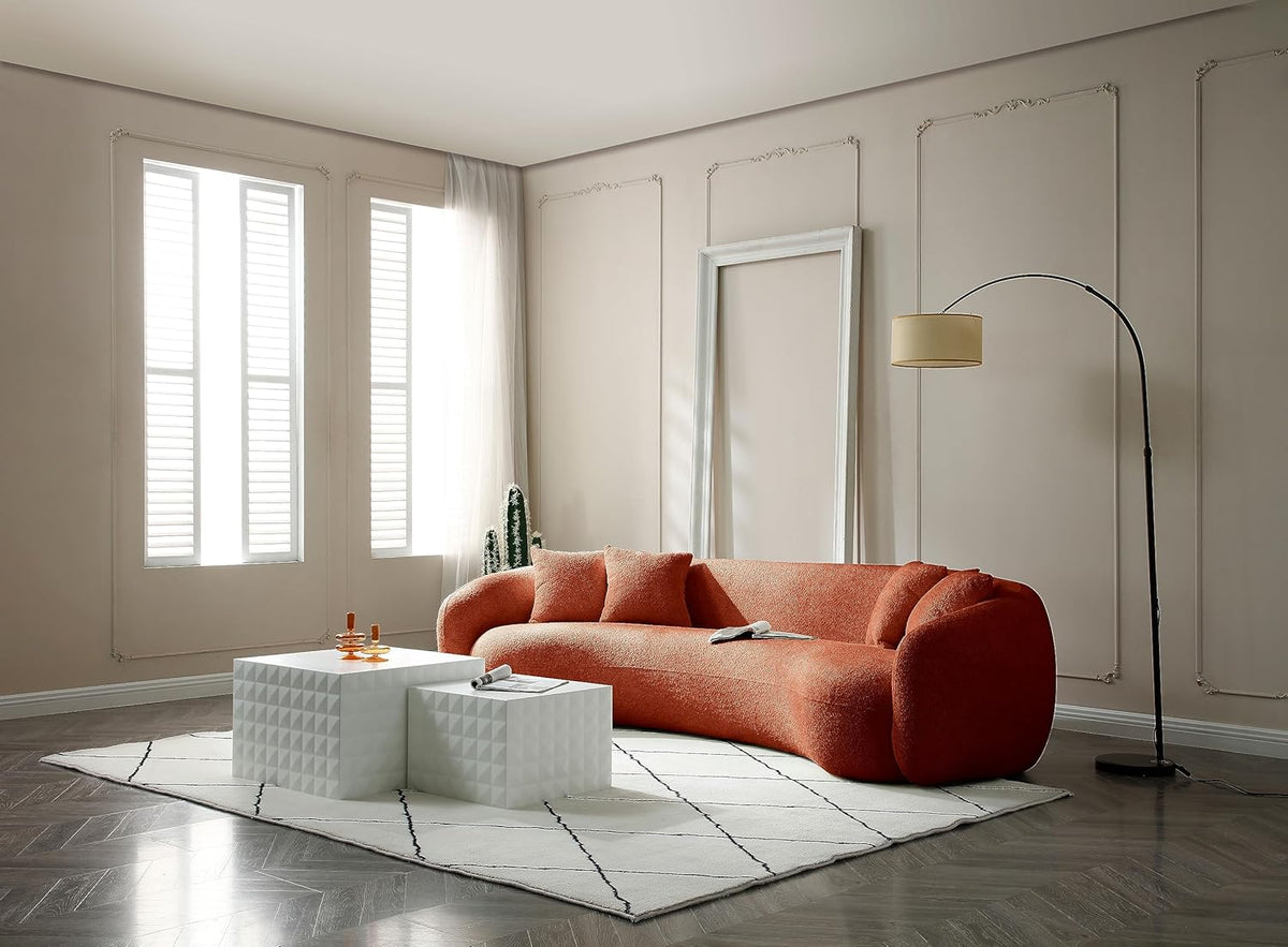 Orange Boucle 5 Seater Curved Sofa P5005