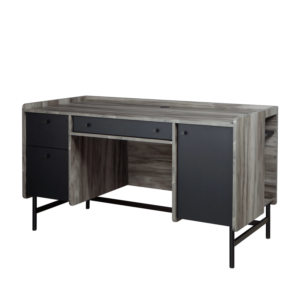 Jet Acacia Finish Double Pedestal Home Office Desk with Storage B957