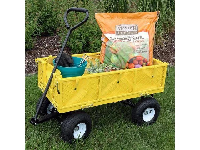 Yellow Utility Cart with Folding Sides and Liner Set L89078