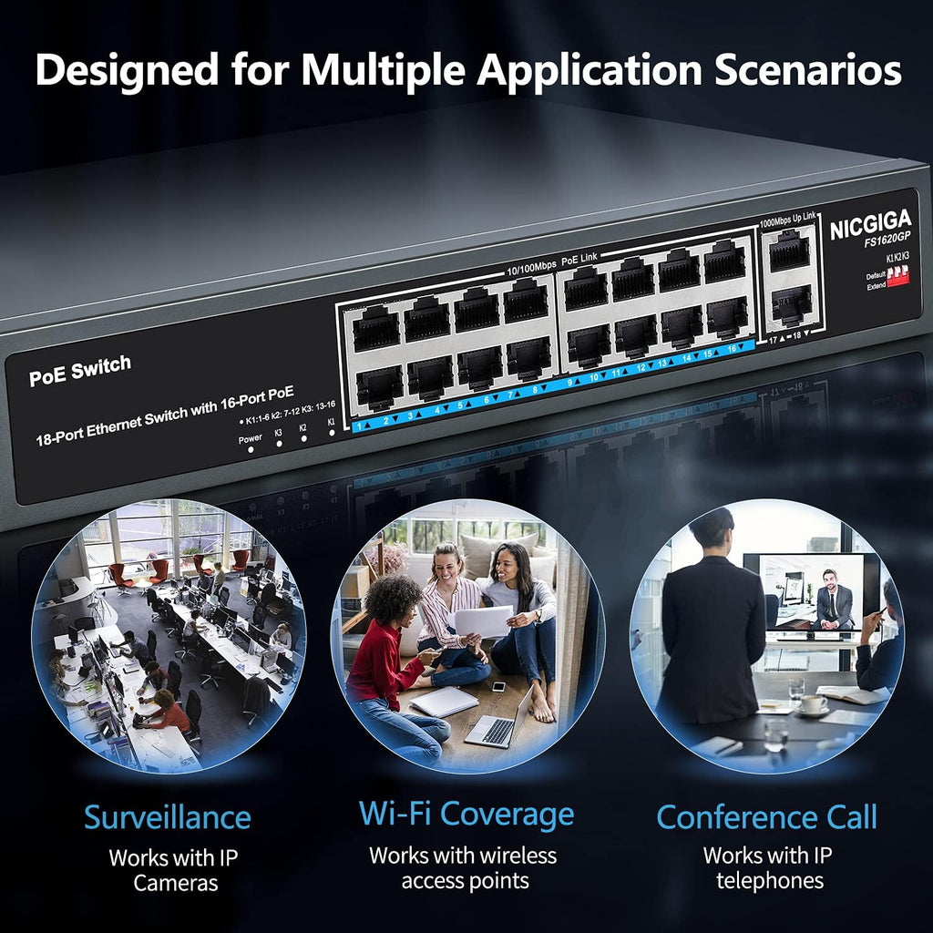 16 Port PoE Switch with 2 Gigabit Uplink I741725