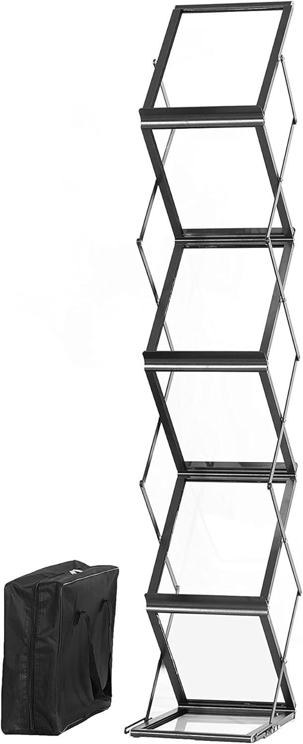 Black 6 Pockets Aluminum Literature Display Rack with Bag V7062