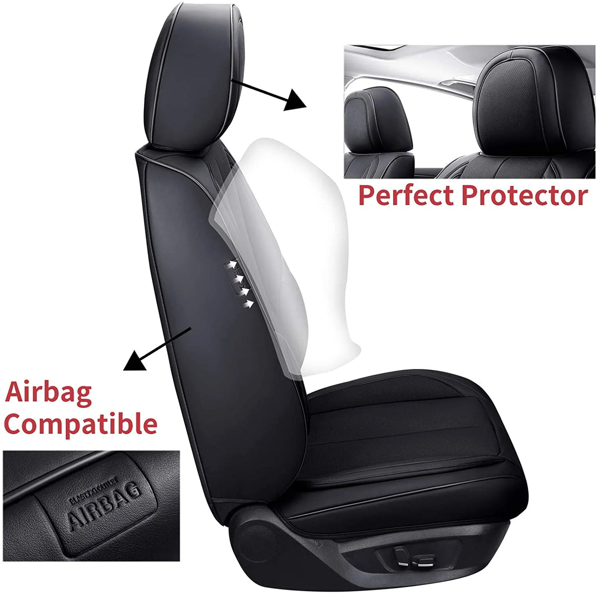 Black Waterproof Leather 6 Pieces Auto Seat Protectors W6406