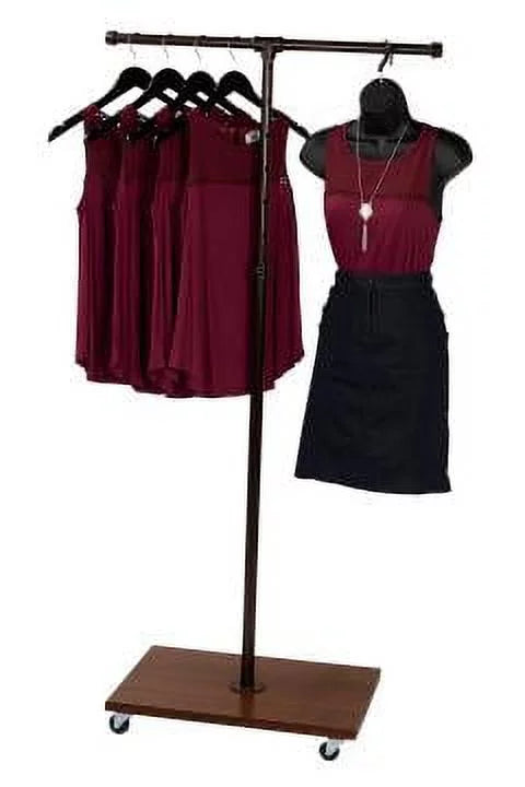 2-Way Straight Arm Clothing Rack with Dark Walnut Wood Base A783