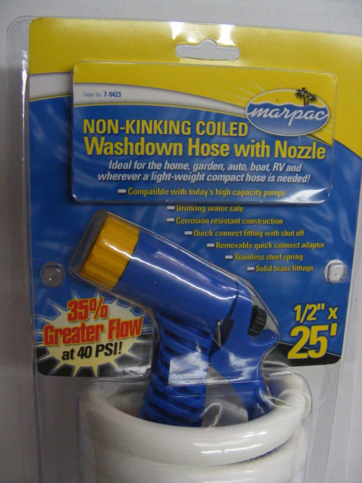 Coiled Washdown Hose with Quick Conn Nozzle 1/2"x25' P893653