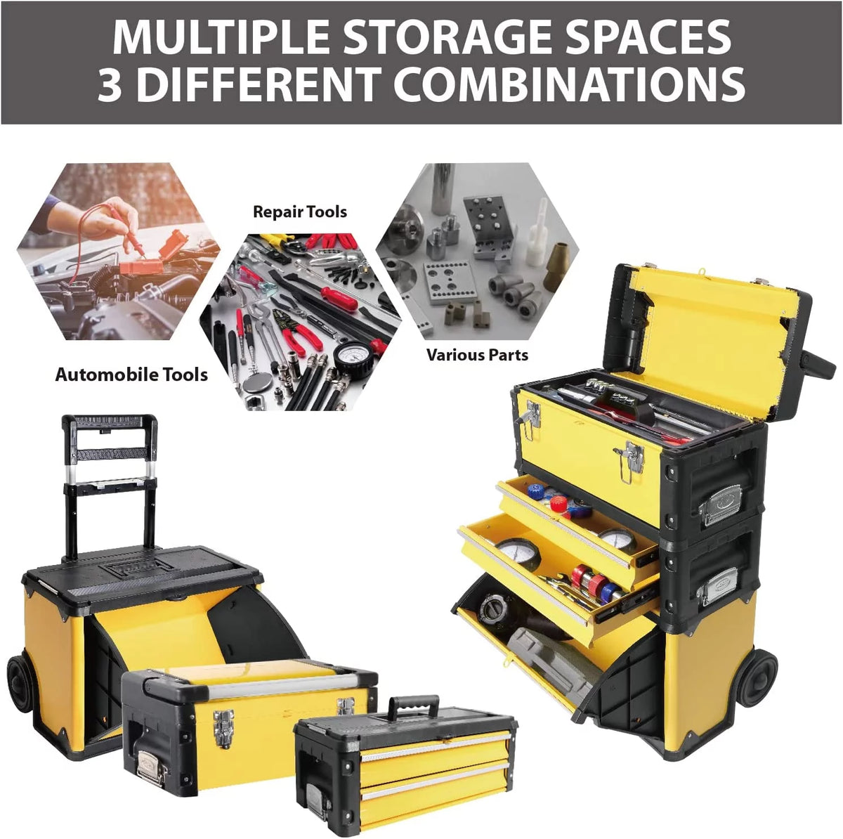 Red Rolling Tool Chest with Wheels 3 Drawers W3118