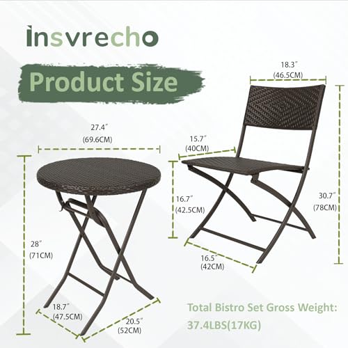 3 Pieces PE Wicker Rattan Folding Bistro Set V45002