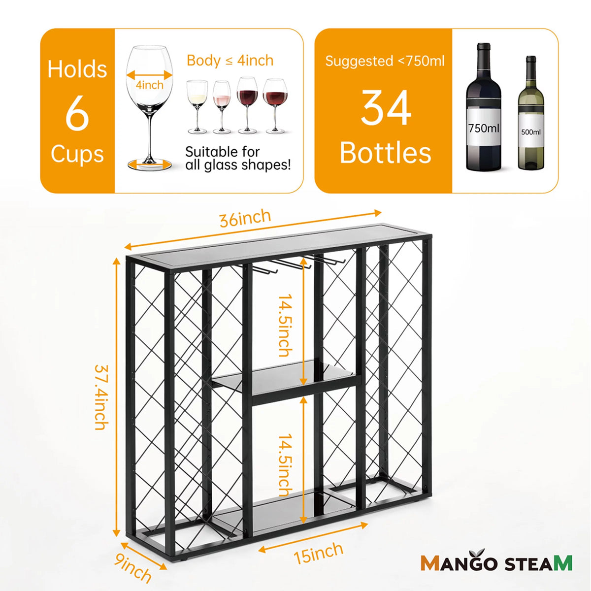 Black 34 Bottle Wine Rack Console K178175