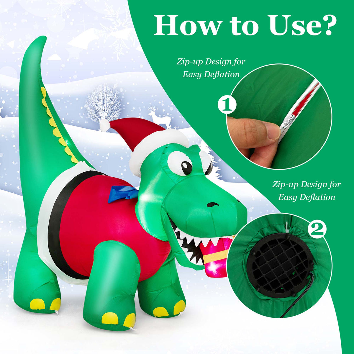 Inflatable Christmas Dinosaur with LED Lights M3711