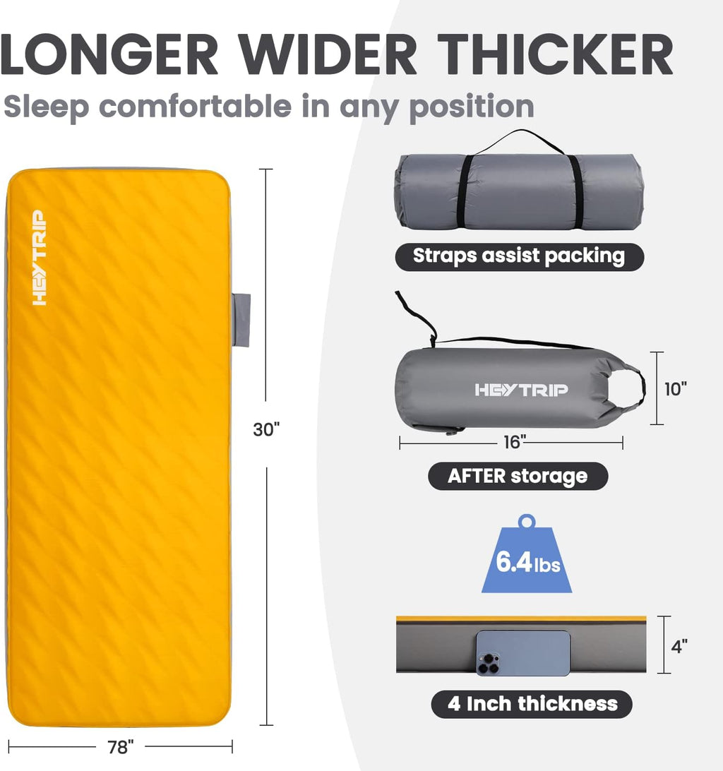 4 Inch Self-Inflating Foam Sleeping Pad with Pump Sac, 78'' x 30'' x 4'' I426