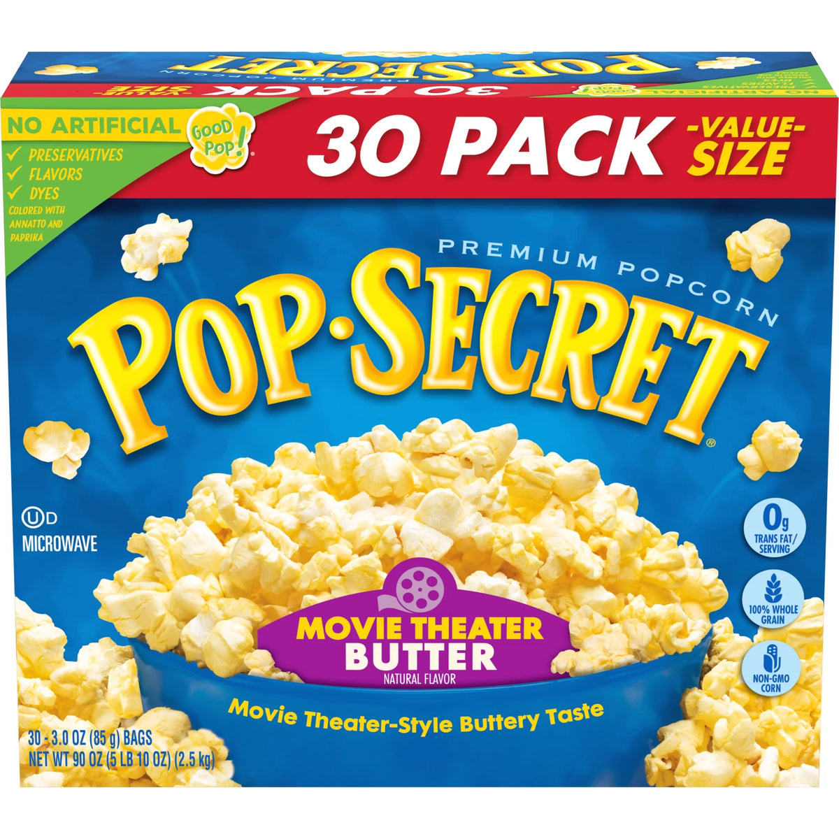 Microwave Popcorn, Movie Theater Butter Flavor, 3 oz Sharing Bags, 30 Ct D25438