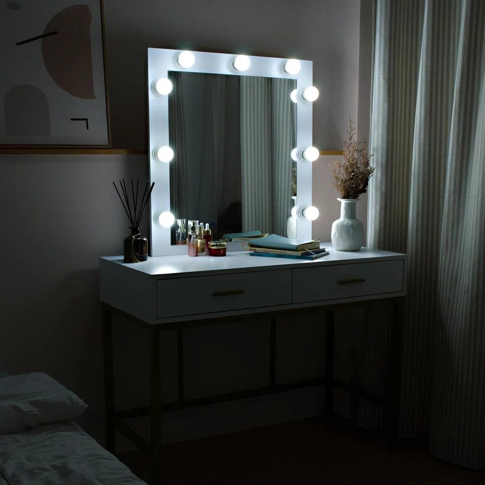 White Vanity Makeup Table Set with LED Lights Mirror & Drawer E8825