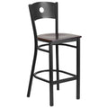 Walnut Wood Seat Black Metal Frame Bar Stool T17464