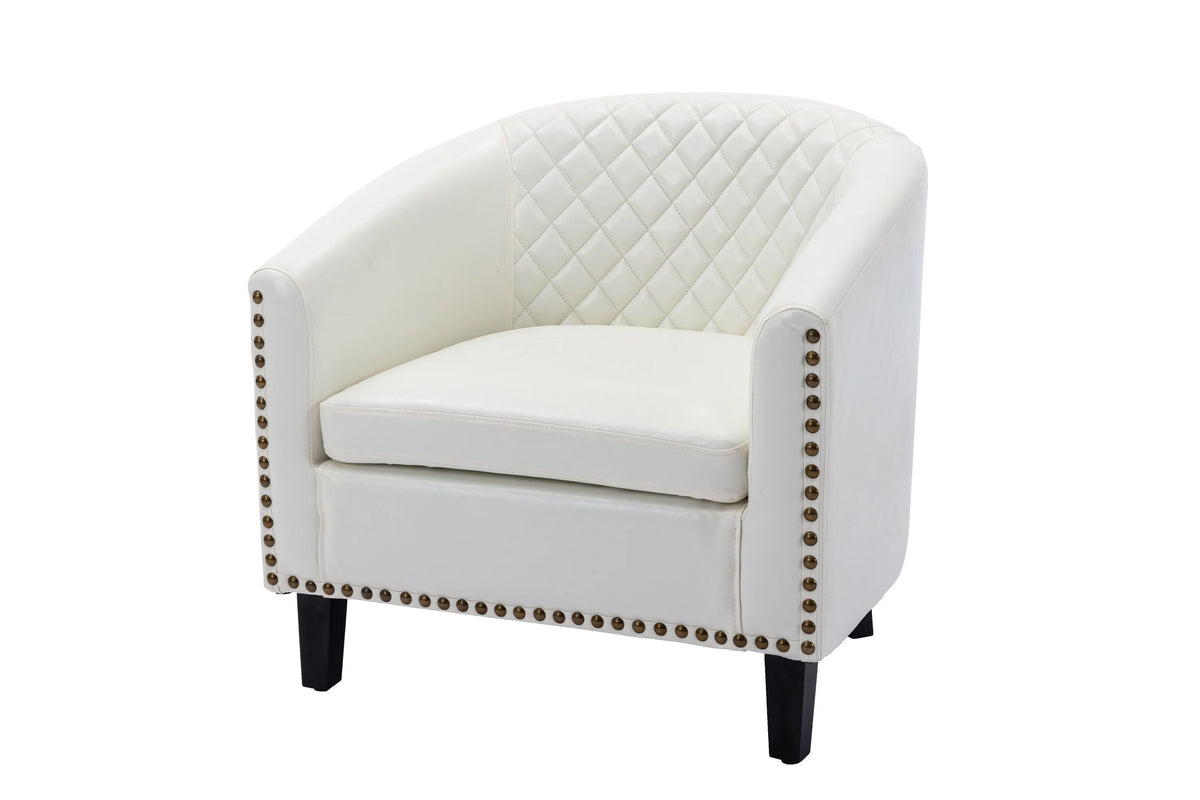 White PU Leather Barrel Club Chair with Solid Wood Legs N4080