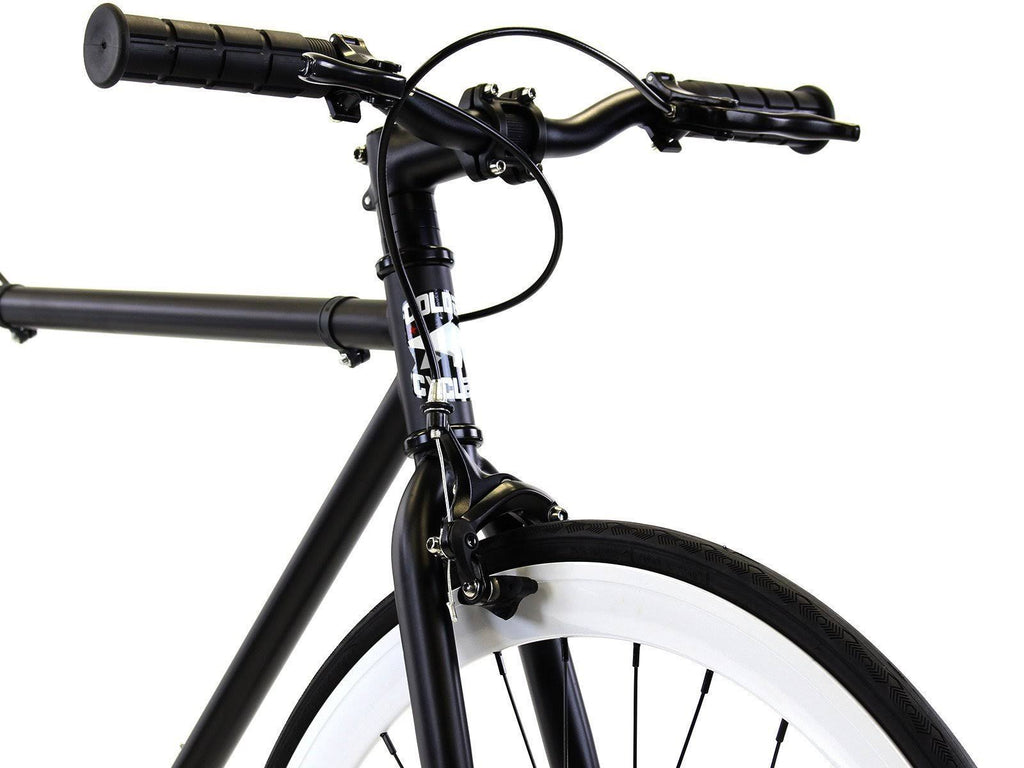 Matte Black White Single Speed City Bike E3582