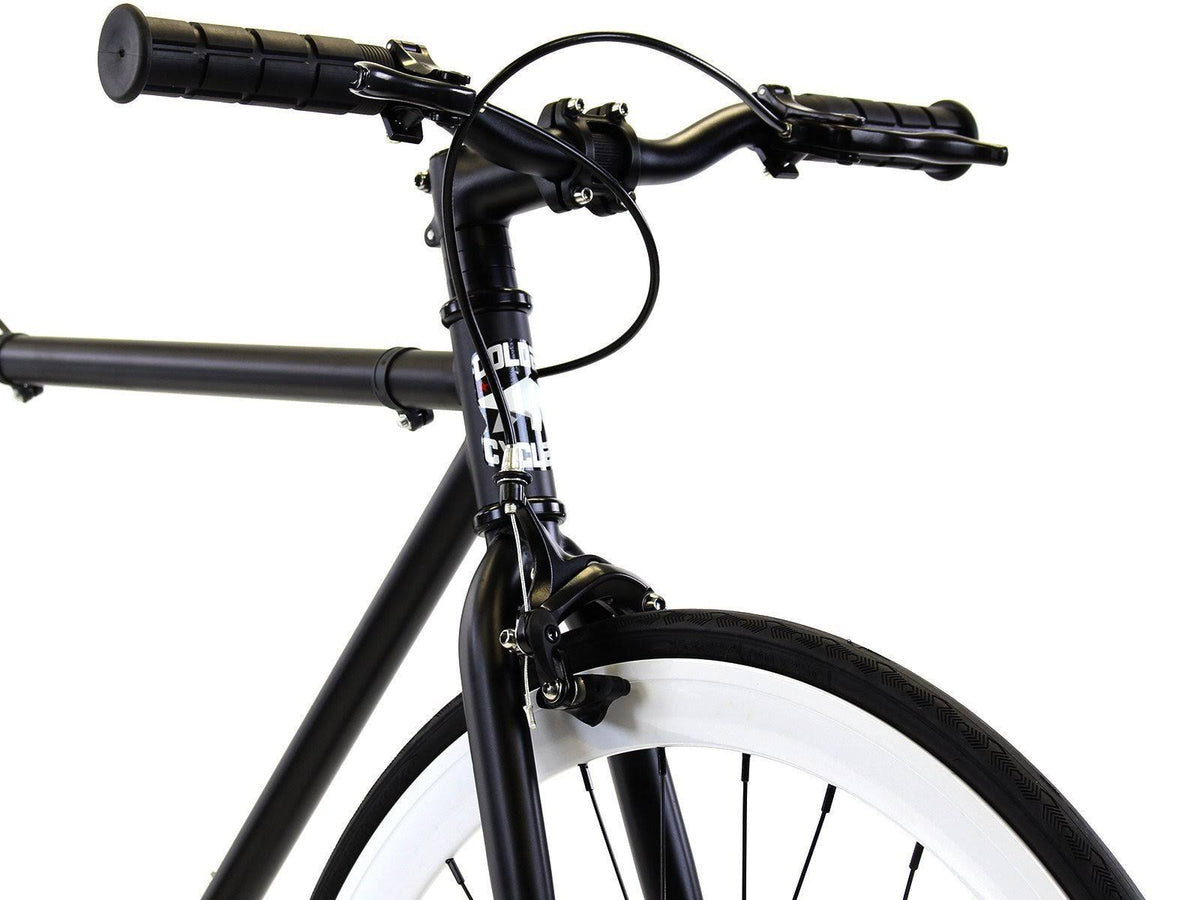 Matte Black White Single Speed City Bike E3582