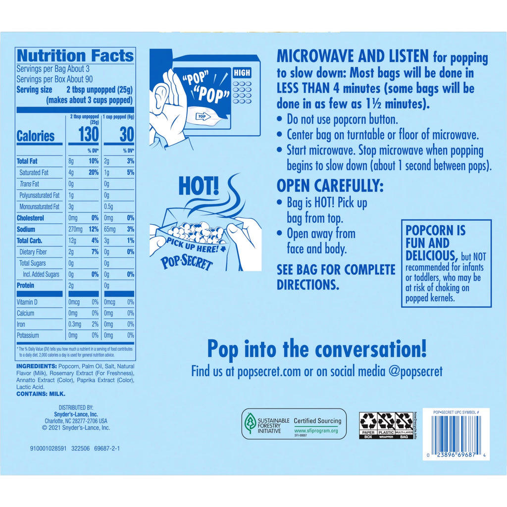 Microwave Popcorn, Movie Theater Butter Flavor, 3 oz Sharing Bags, 30 Ct D25438