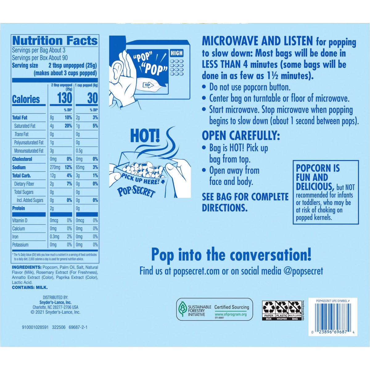 Microwave Popcorn, Movie Theater Butter Flavor, 3 oz Sharing Bags, 30 Ct D25438