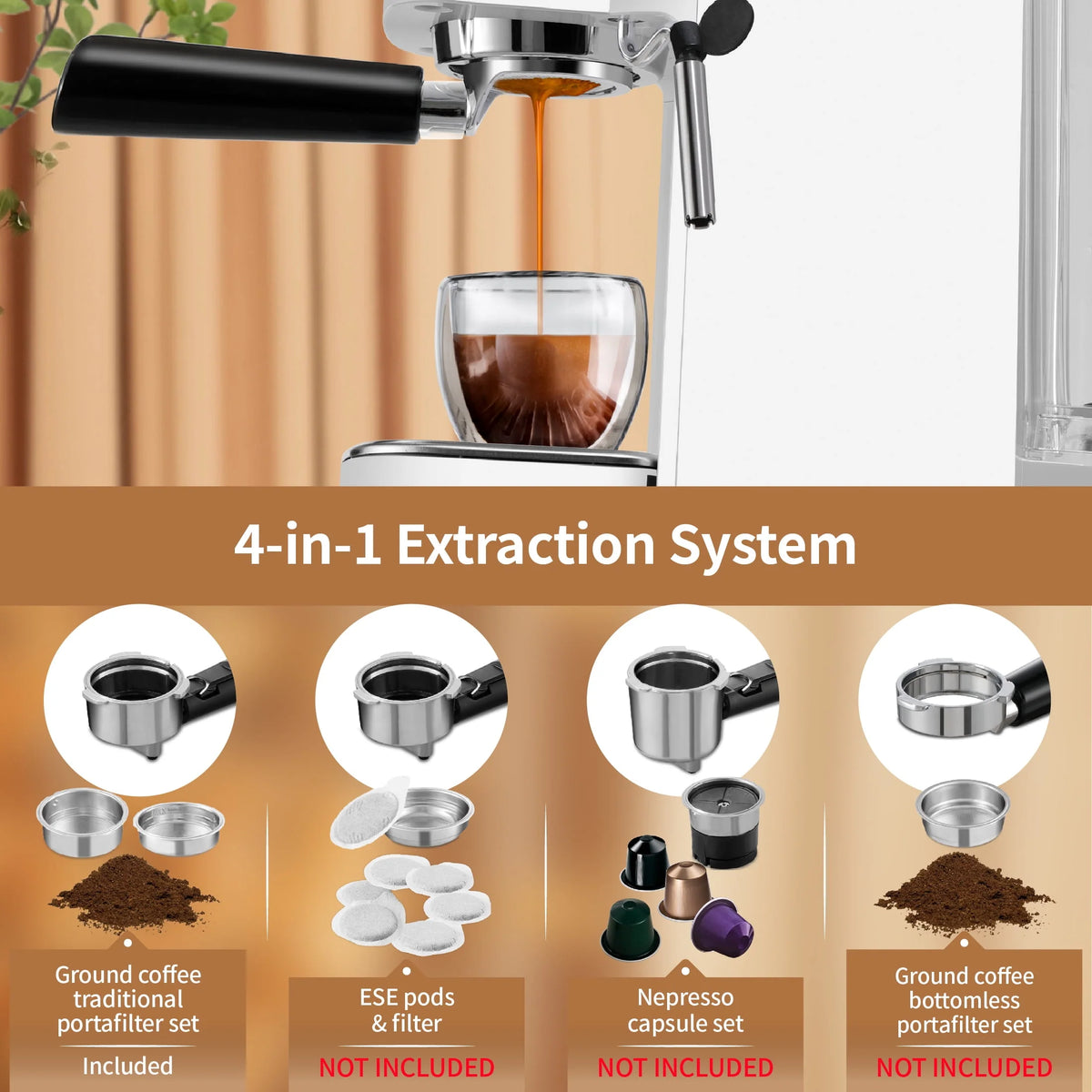 20 Bar Espresso Machine with Milk Frother Wand, 40.58 oz, White Z751611