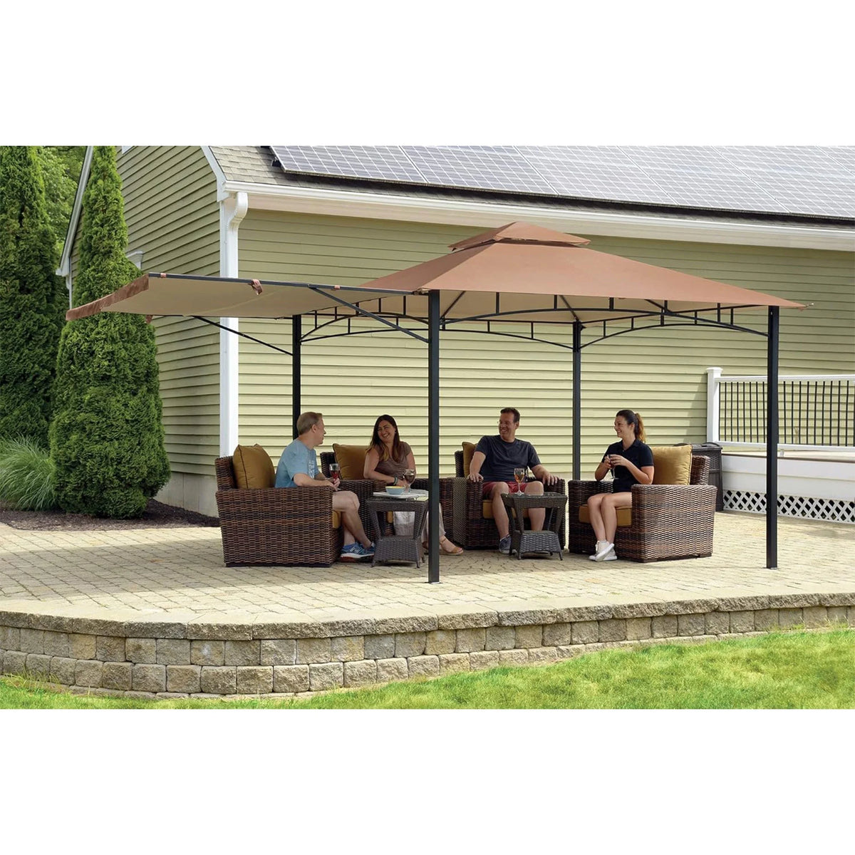 Redwood Gazebo with Retractable Awning B29479