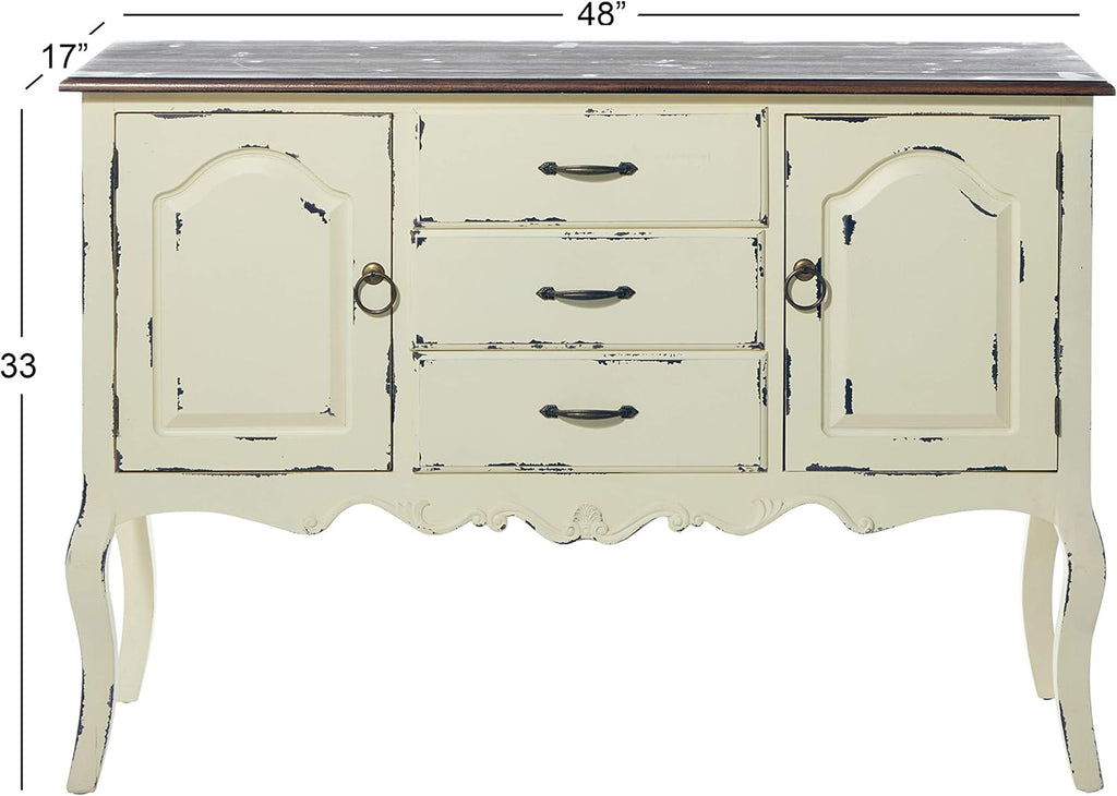 Beige & Brown Wood Cabinet with 3 Drawers and 2 Cabinets N80541