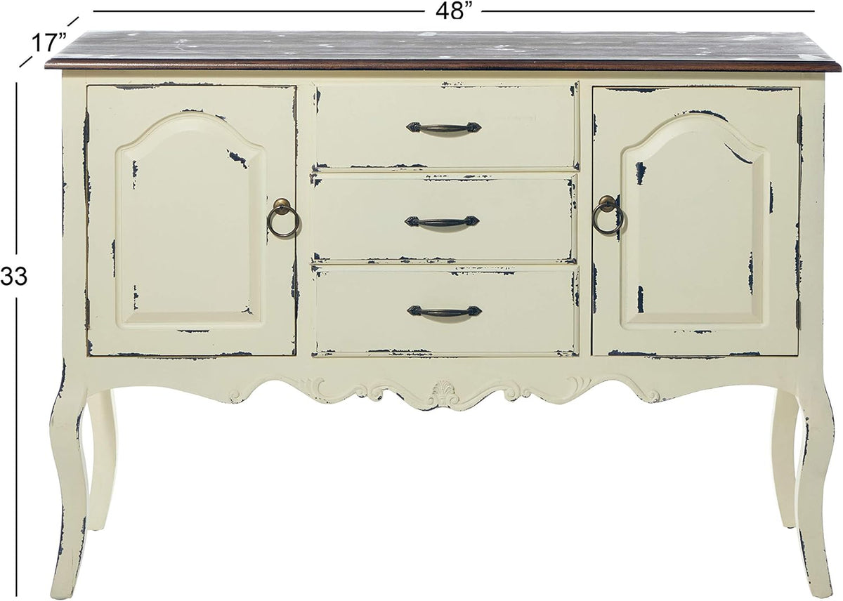Beige & Brown Wood Cabinet with 3 Drawers and 2 Cabinets N80541