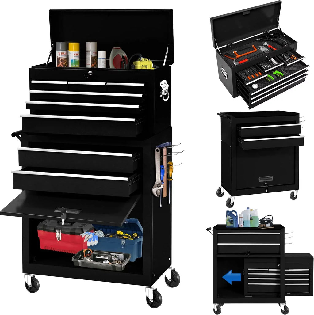Black 8 Drawer Rolling Metal Tool Chest L15523