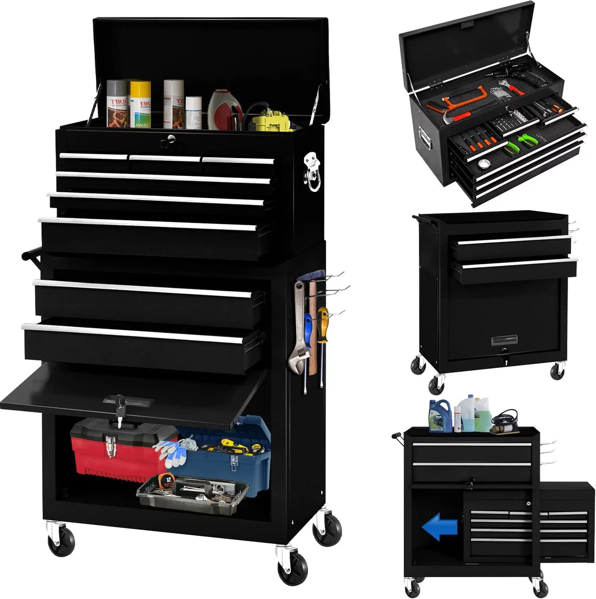 Black 8 Drawer Rolling Metal Tool Chest L15523