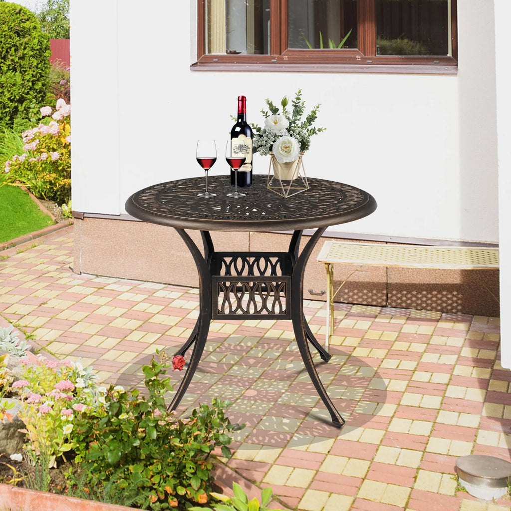 35" Round Cast Aluminum Outdoor Dining Table with Umbrella Hole G321621