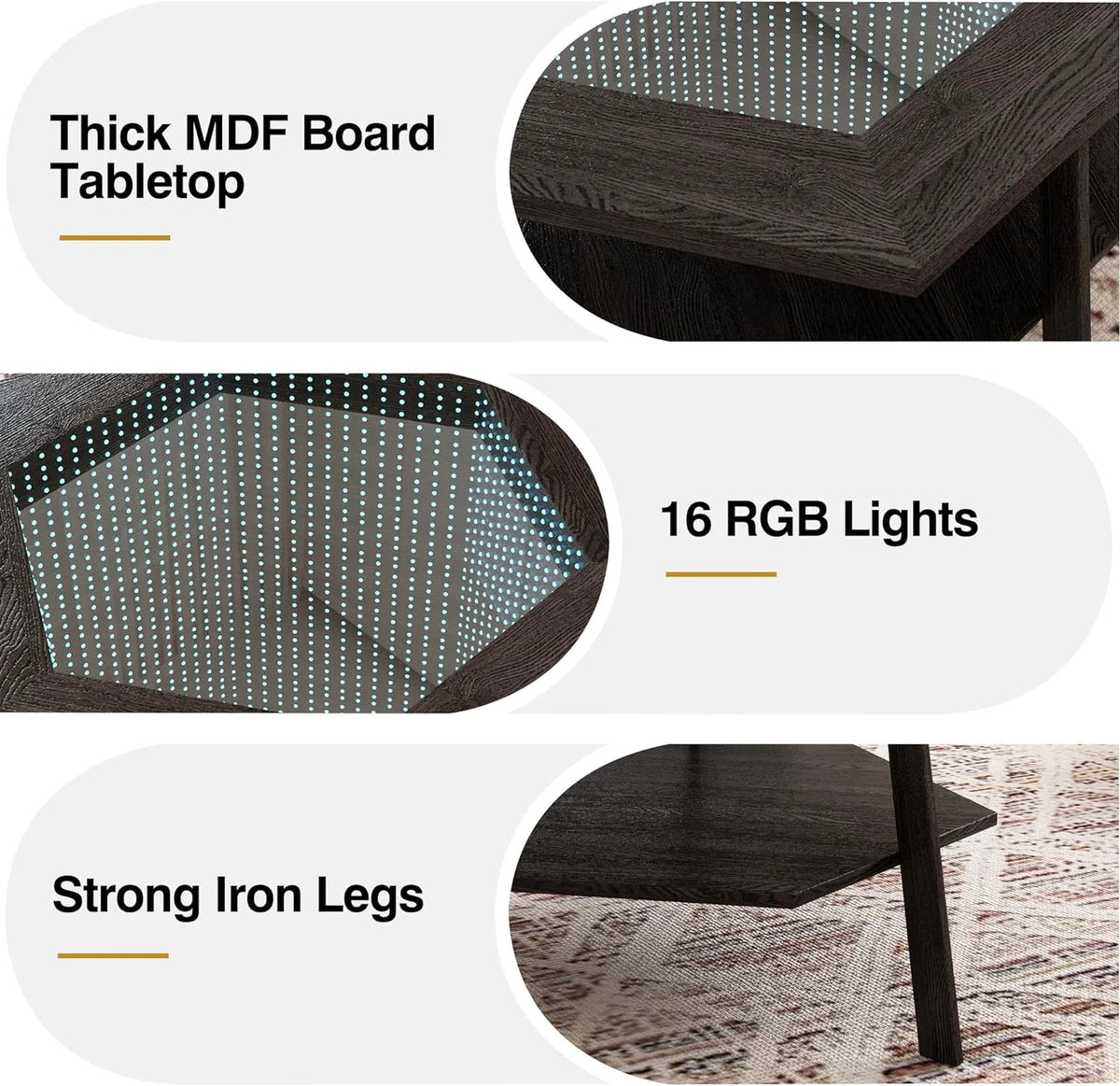 Coffee Table with LED Light and Glass Top I2842