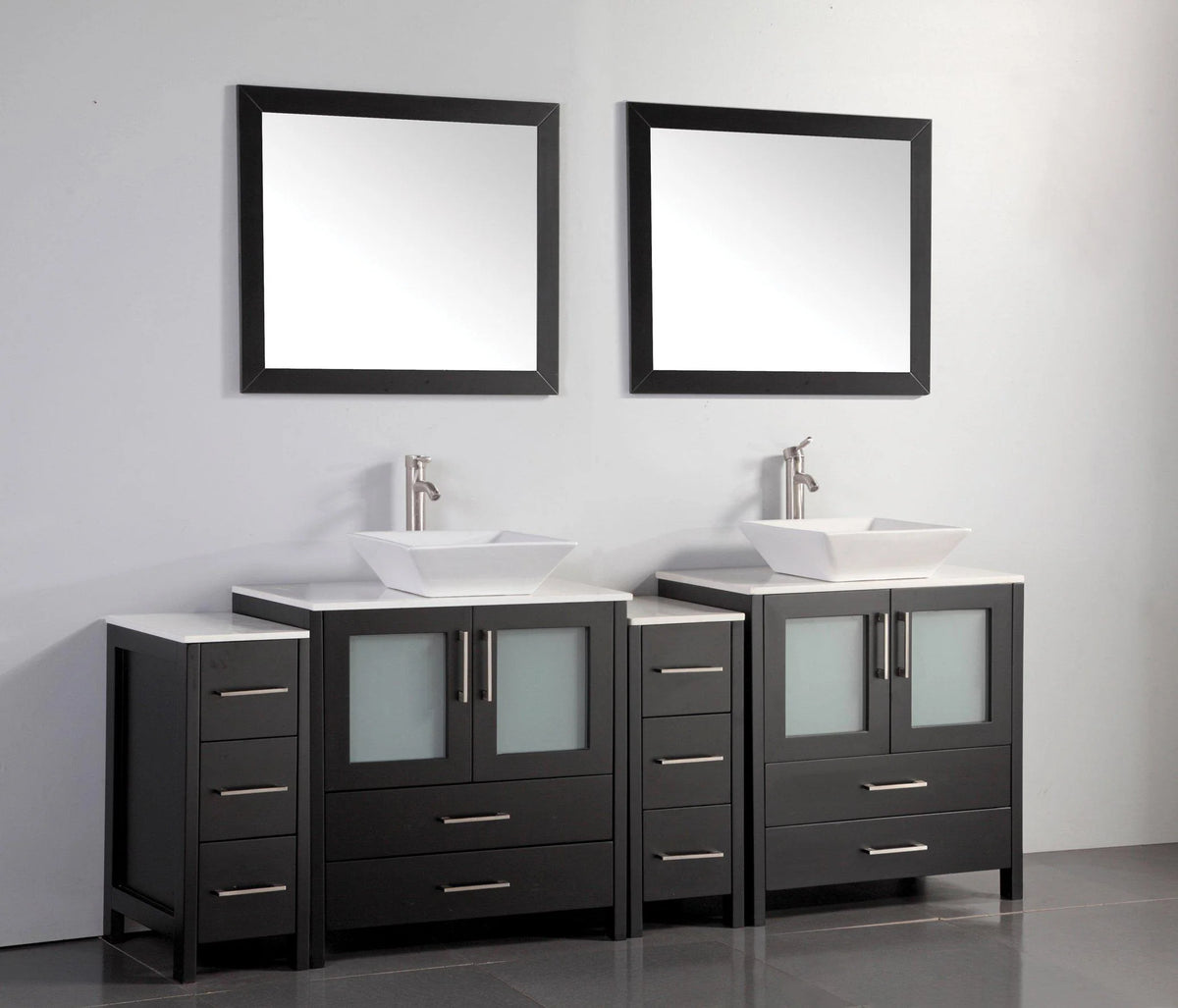 84 in. Double Sink Vanity Cabinet with Ceramic Vessel Sink & Mirror O2912
