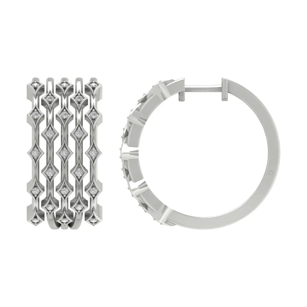 14K White Gold Diamond Hoop Earrings J274813