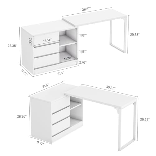 L-Shaped Computer Desk with Drawers and Shelves D398
