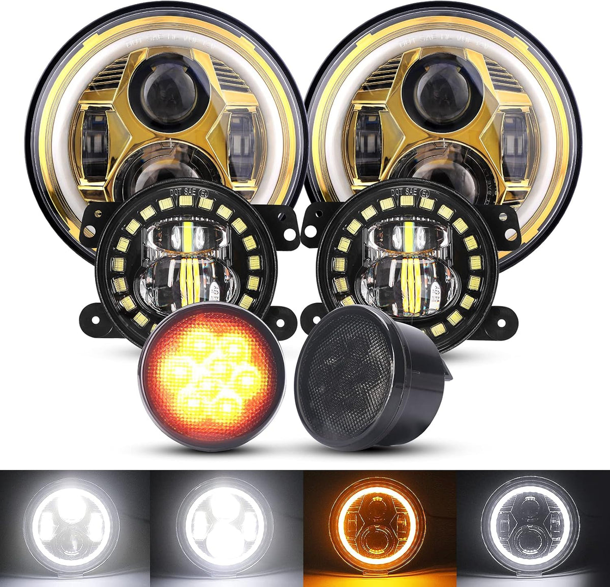 7'' LED Headlights, 4'' LED Fog Lights, Yellow LED Turn Signal Light Y6500