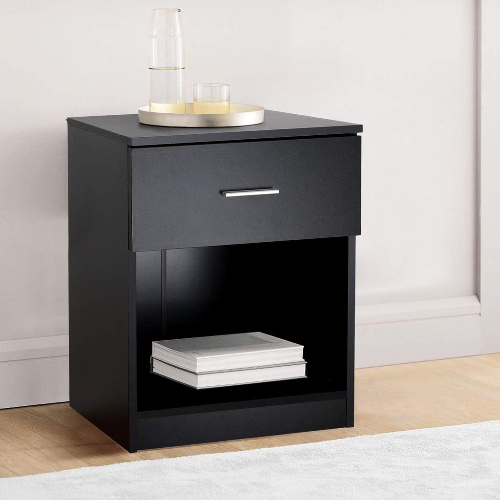 Black Nightstand with 1 Drawer and Shelf G423