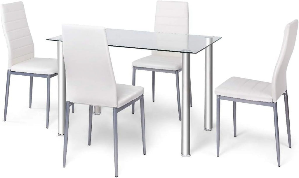 Glass Top Dining Table Set of 4 with PVC Leather Chairs U4151