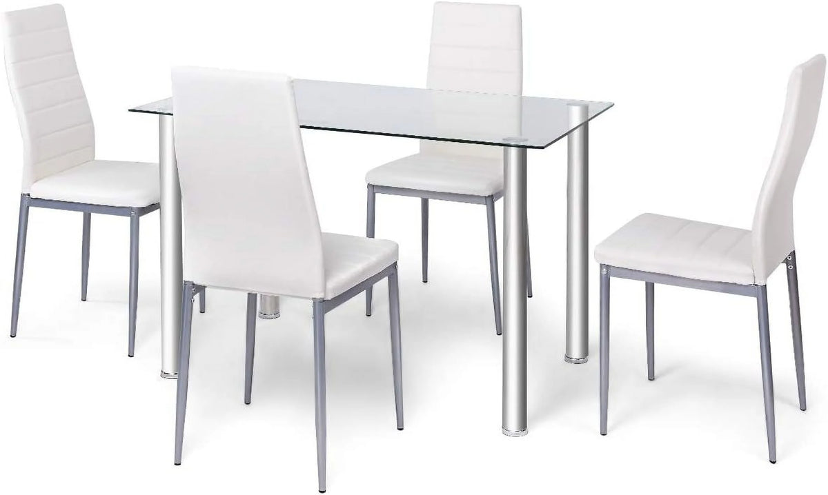 Glass Top Dining Table Set of 4 with PVC Leather Chairs U4151