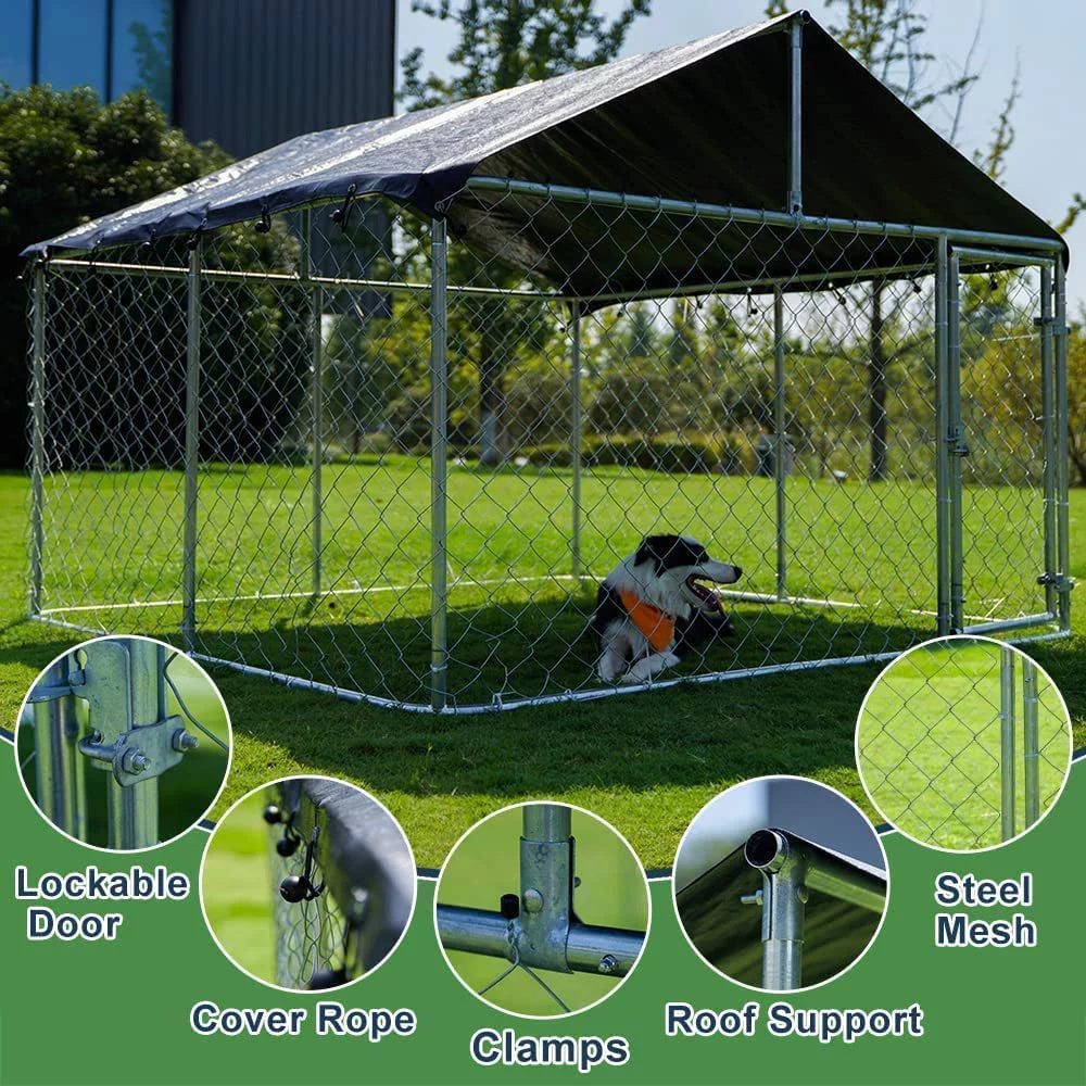 Heavy Duty Outdoor Dog Kennel with Black UV & Water Resistant Cover B15104