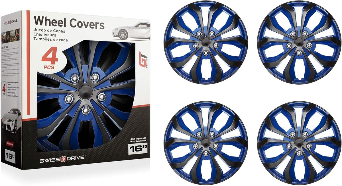 15 Set of 4 Blue and Black Automotive Wheel Hubcap J411814